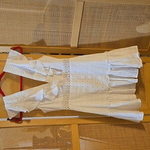 Francesca's White Dress Ruffle Detail Embroidered Vacation Party Small Flirty